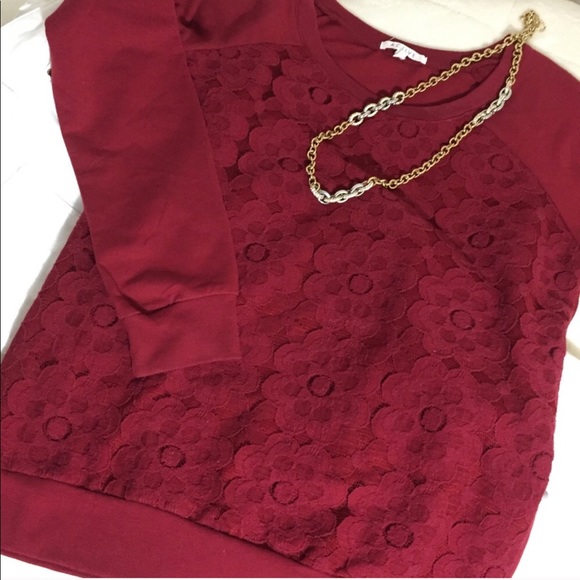 ACTIVE Red Long Sleeve Lace Top Size L - Picture 7 of 7